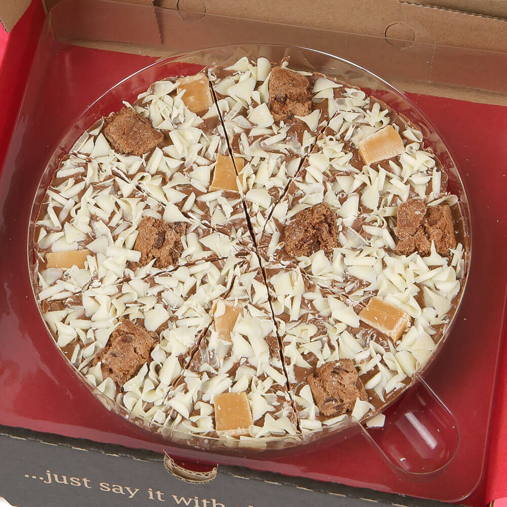 Crunchy Munchy Chocolate Pizza includes Brownie Biscuit and Vanilla Fudge